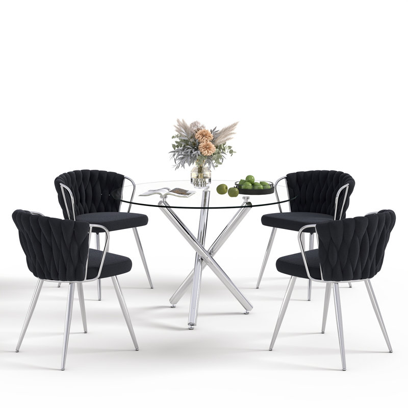 Ensemble de table de salle à manger Elegant, 5 pièces: table, 4 chaises, Noir, Argent argent