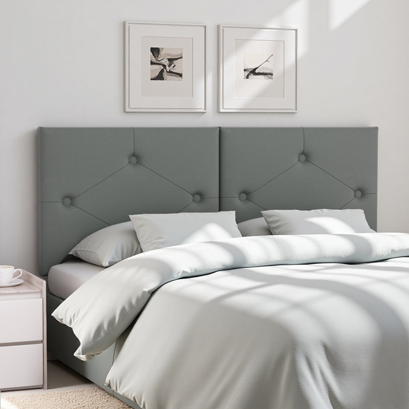 Upholstered Faux Leather King Size Headboard,Sturdy Metal Legs,Tufted Upholstery Design, King, Gray