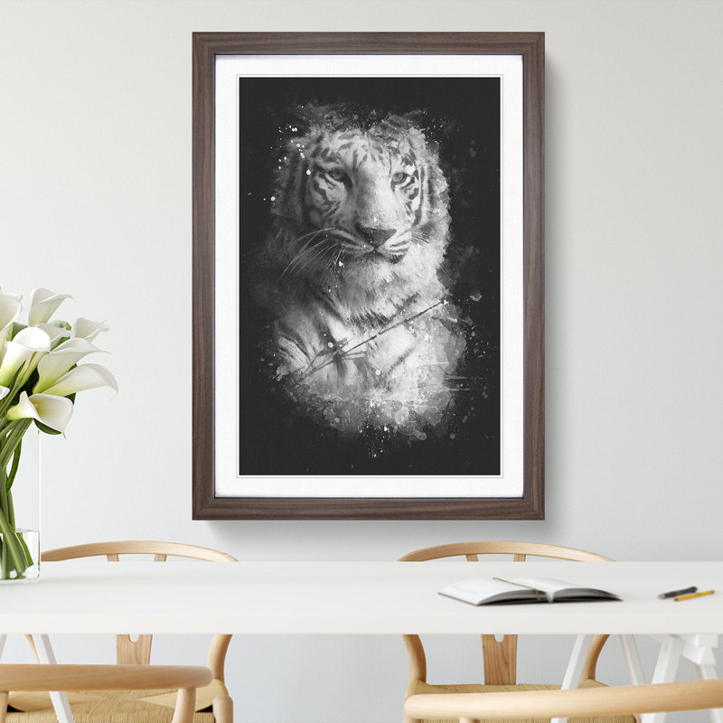 Tiger Vol.3 Paint Splash - Picture Frame Graphic Art, Walnut, 36cm H x 27cm W x 2cm D