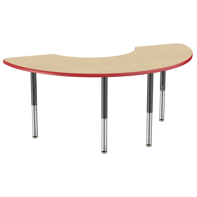 Table d'activité demi-lune 36 "x 72" avec pieds réglables, Maple/Red/Black, Super