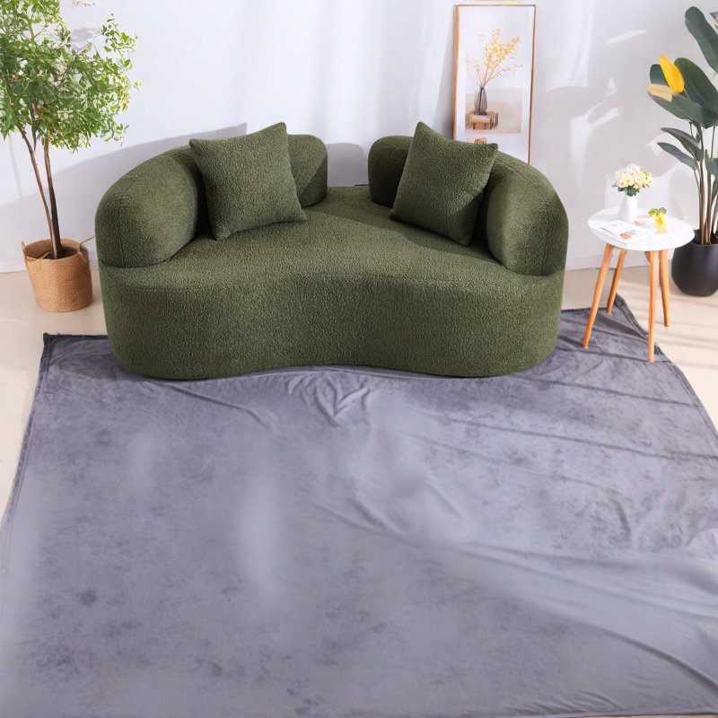 Compact Modern Sofas, Green Teddy Velvet, No-assembly For Small Spaces