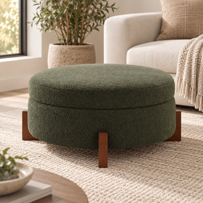 Repose-pieds rembourré olive vert avec rangement 33,05 pouces avec pieds en bois pour le salon