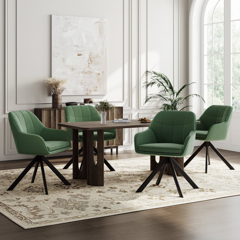 51cm H Upholstered Arm Dining Chair For Kitchen Dining Living Room, Green Velvet