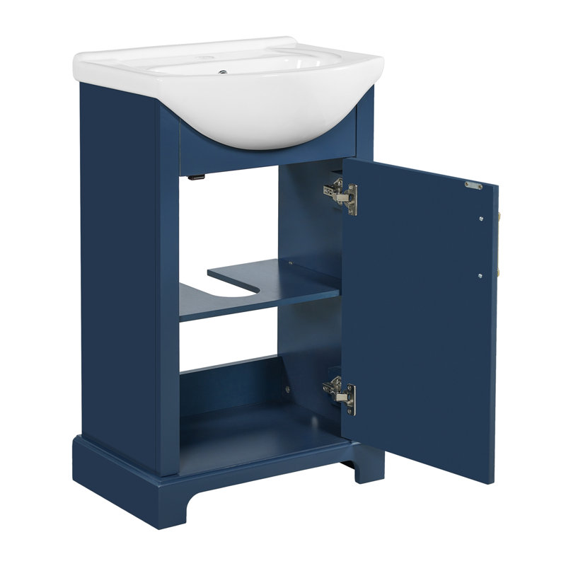 Meuble-lavabo de salle de bain avec lavabo et porte à fermeture douce, Bleu