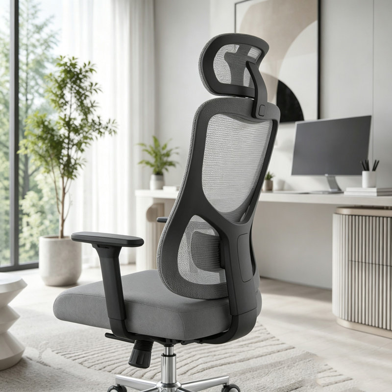 Chaise de bureau ergonomique à haut dossier avec accoudoirs réglables en 3D, Noir / noir / gris