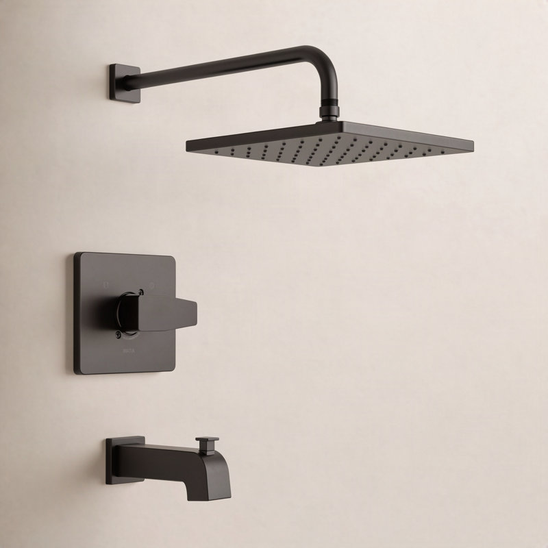 Modern 14 Series Square Rain Bathtub and Shower Faucet Set, Rainfall Matte Black Shower Head and Handle Set, Valve Trim Kit, 10 Inch, Matte Black (Valve Not Included)