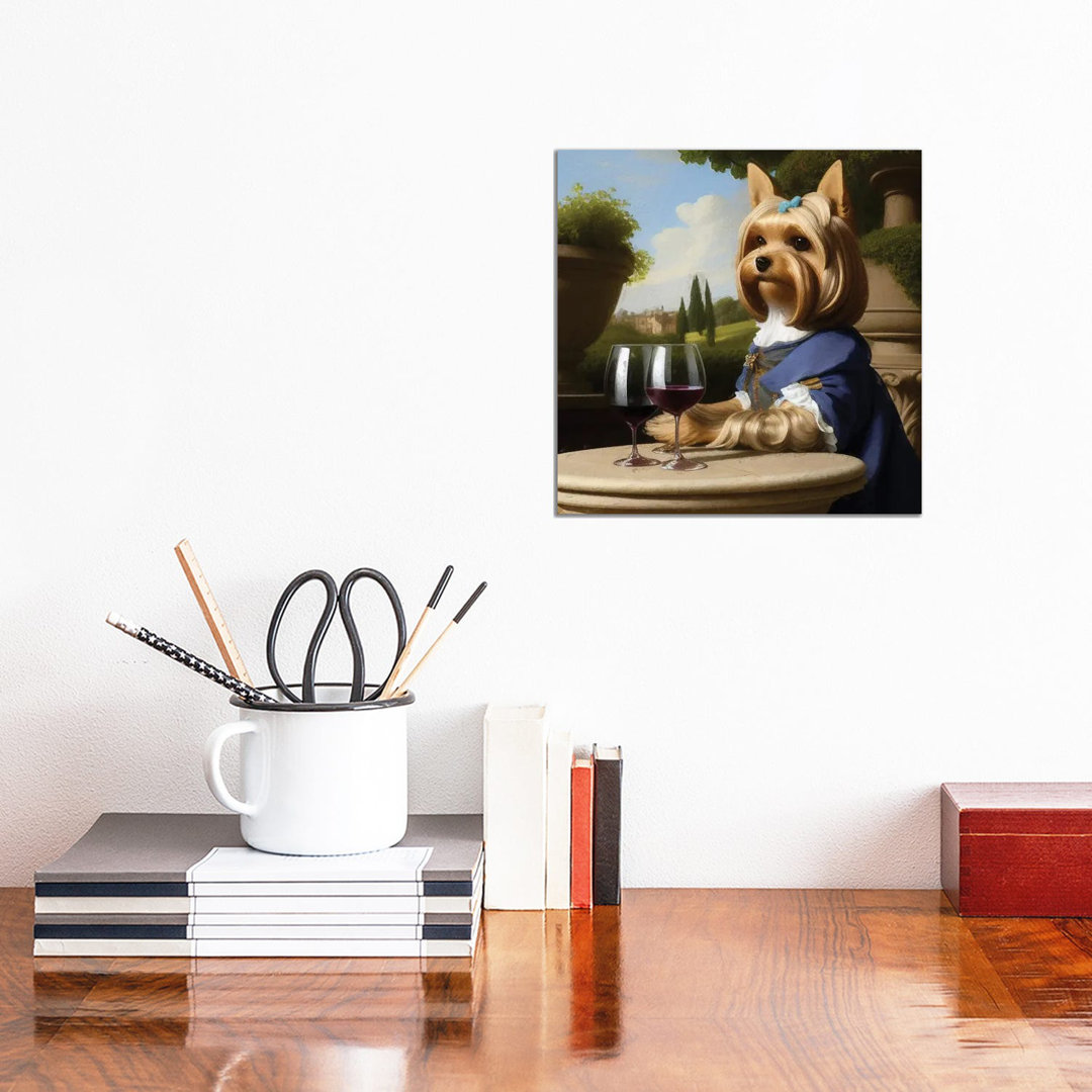 Yorkshire Terrier With Wine By Rococo by Nobility Dogs - Gallery-Wrapped Canvas Giclée on Canvas