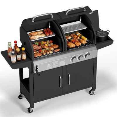 3-Burner Propane Griddle – 24,000 BTU Portable Flat Top with Hood & Removable Cart – Camping, Tailgating, Backyard