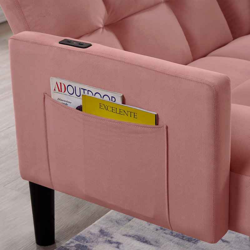 Velvet Futon Couch, Rose