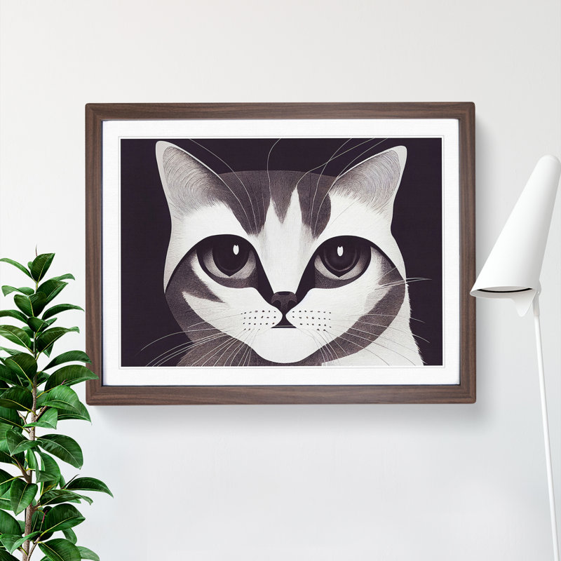 Cat Illustration Vol.1 Abstract - Framed Print, 34cm H x 46cm W x 2cm D, Walnut Framed