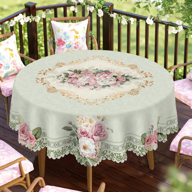 Nappe en polyester lavable à motif floral de style rétro