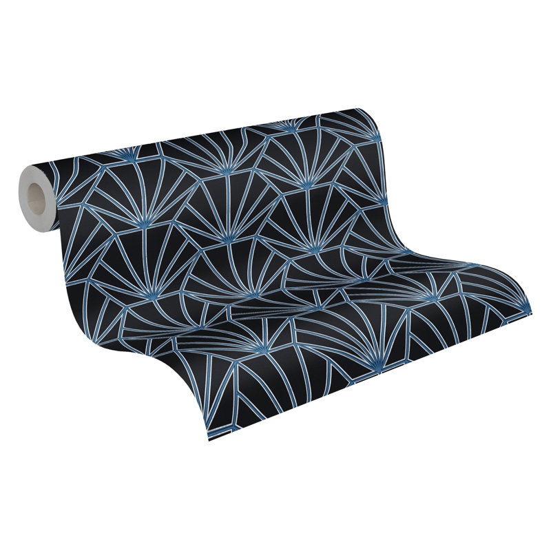 10.05m x 53cm Metallic Finish Wallpaper Roll, Black/Blue/White