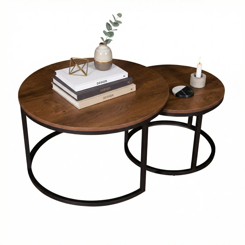 Maag Frame 2 Piece Nest Coffee Table Set, Brown Wooden