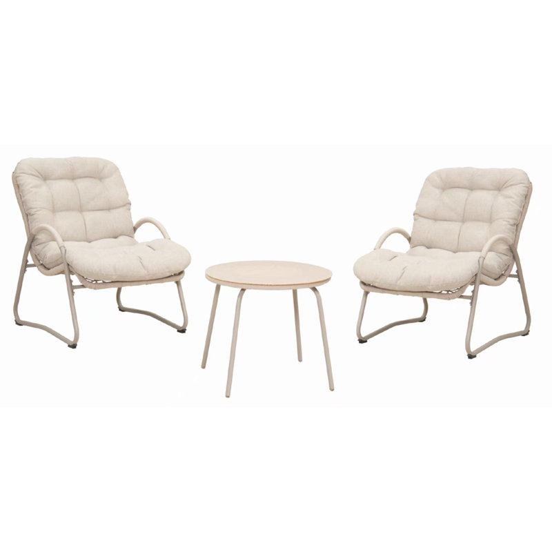 Chaises longues confortables, ensemble en osier 3 pièces pour patio