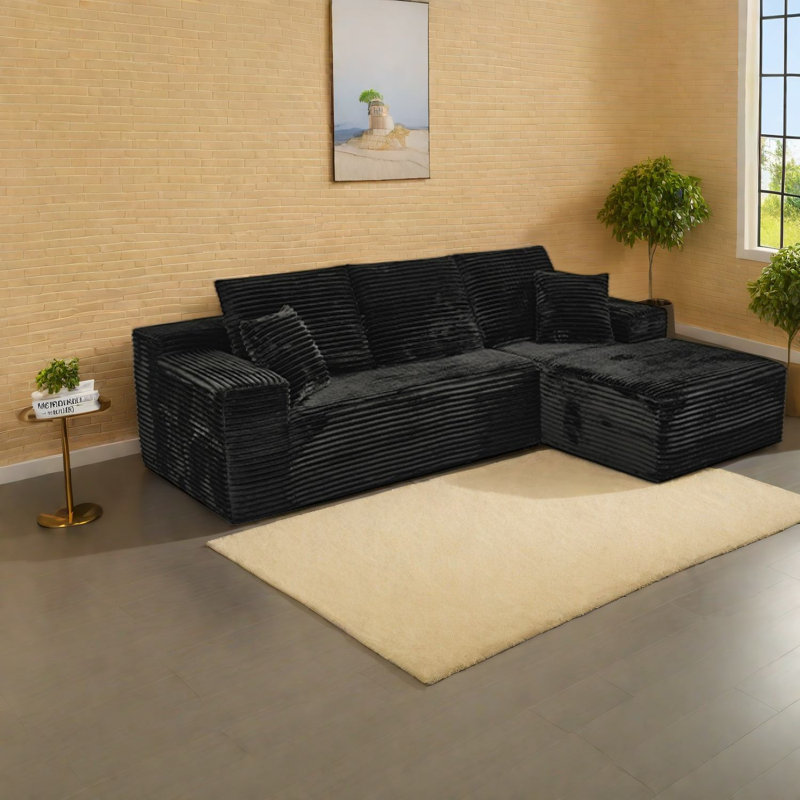 Canapés Compression Cloud, canapé d'angle moderne en velours côtelé de 272 cm pour la maison, Noir 2