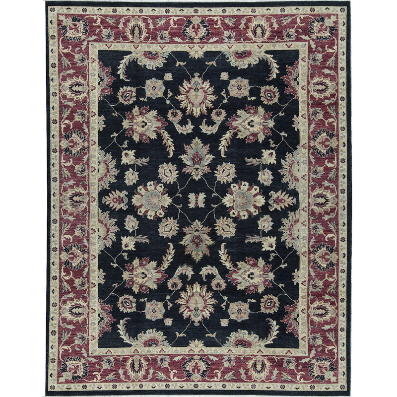 Hand-Knotted High-Quality Black and Rust Area Rug
