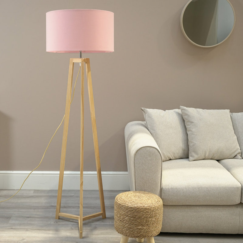 Rhavyn 148cm Traditional Floor Lamp, Blush Pink, Natural