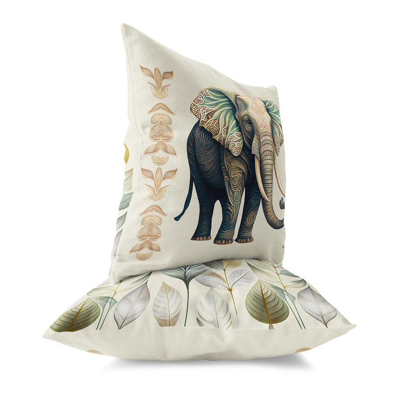 Coussin décoratif intérieur / extérieur Elephant Lines, 20 po x 20 po
