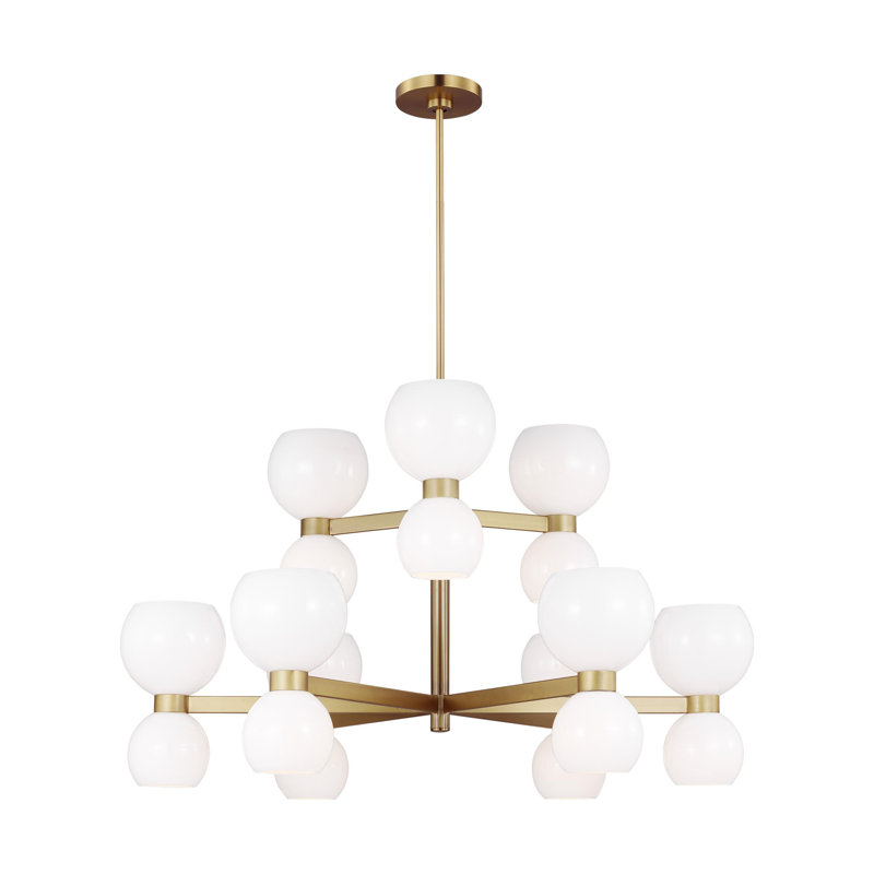 Londyn 18-Light Burnished Brass Chandelier with Milk White Glass