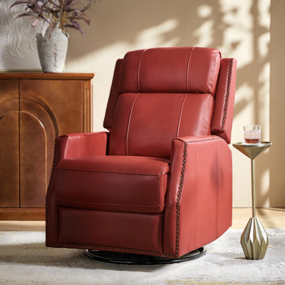 Elimelec Genuine Leather Manual Swivel Recliner