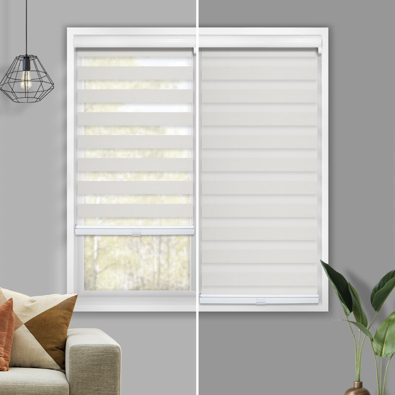 Custom Cordless Zebra Roller Shades – Premium Dual Layer Sheer and Solid Fabric Stripes - Light Filtering and Room Darkening