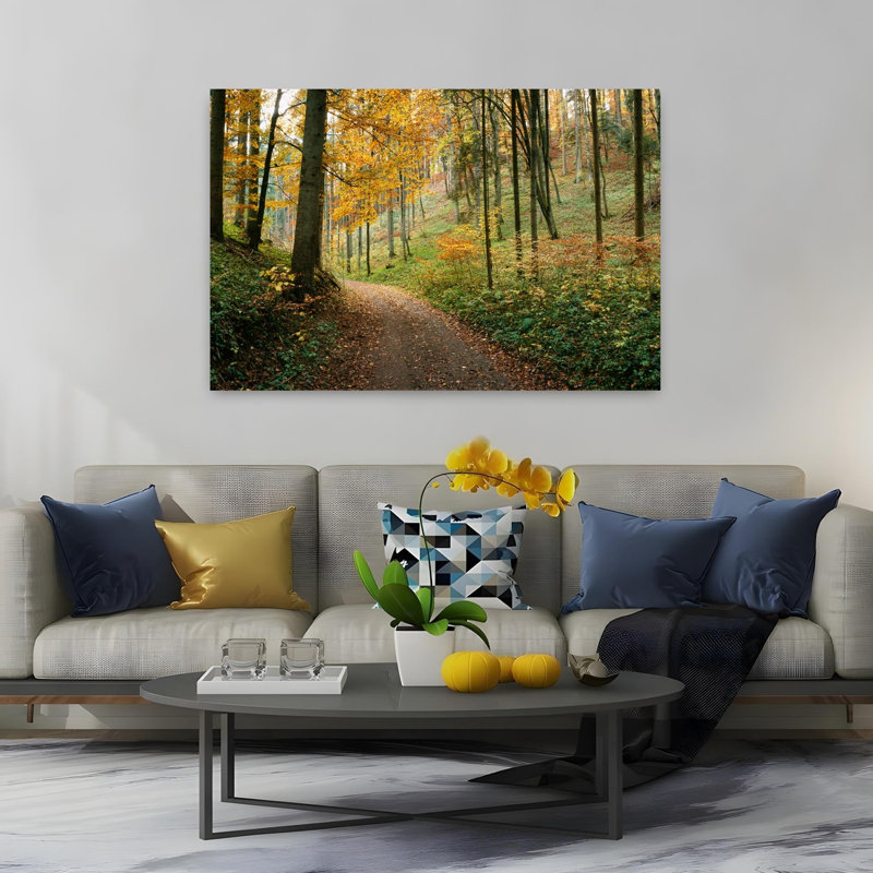 Route qui traverse une forêt, Bade-Wurtourg, Allemagne, art contemporain de paysage abstrait, H 40 po x l 60 po