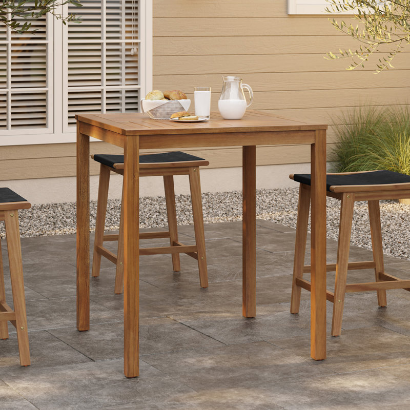Outdoor Acacia Wood 4-Person Counter Height Table with 4 Stools Set