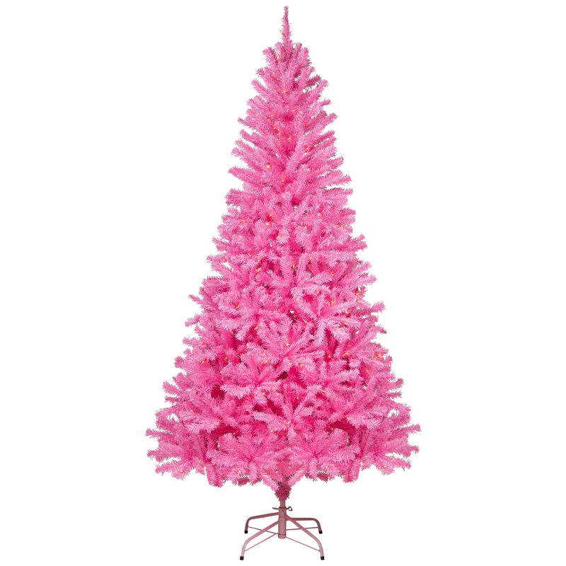 Arbre de Noël pin artificiel pré-éclairé - rose - lumières claires, 7'