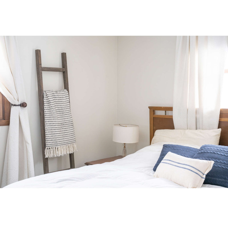 Orla Rustic Step Wood Ladder Shelf, Gray, (6 Shelves) 65" H x 17" W x 3" D