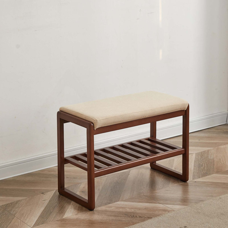 Banc de rangement pour chaussures Mid-Century, Noyer, Beige
