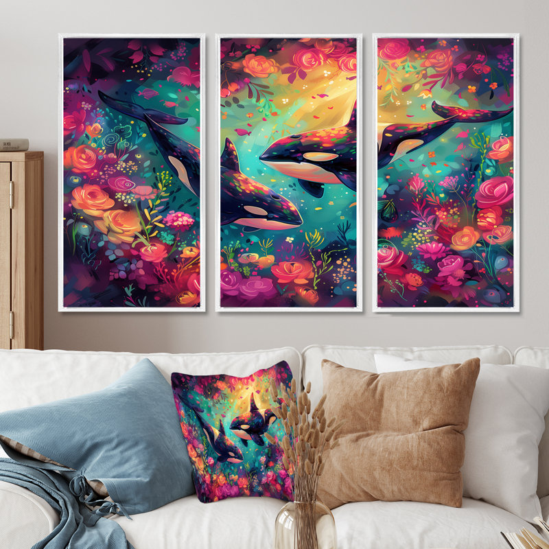 Alyshea - ensemble de reproductions d'art mural baleine, Toile encadrée flottée blanche, H 28 po x l 36 po x P 1 po