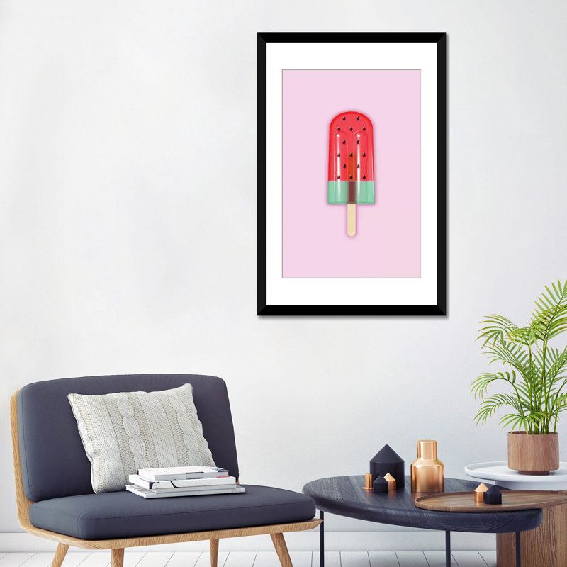 « pastèque popsicle », impression sur toile tendue, H 32 po x l 24 po x P 1 po, Papier d'art encadré noir, Blanc