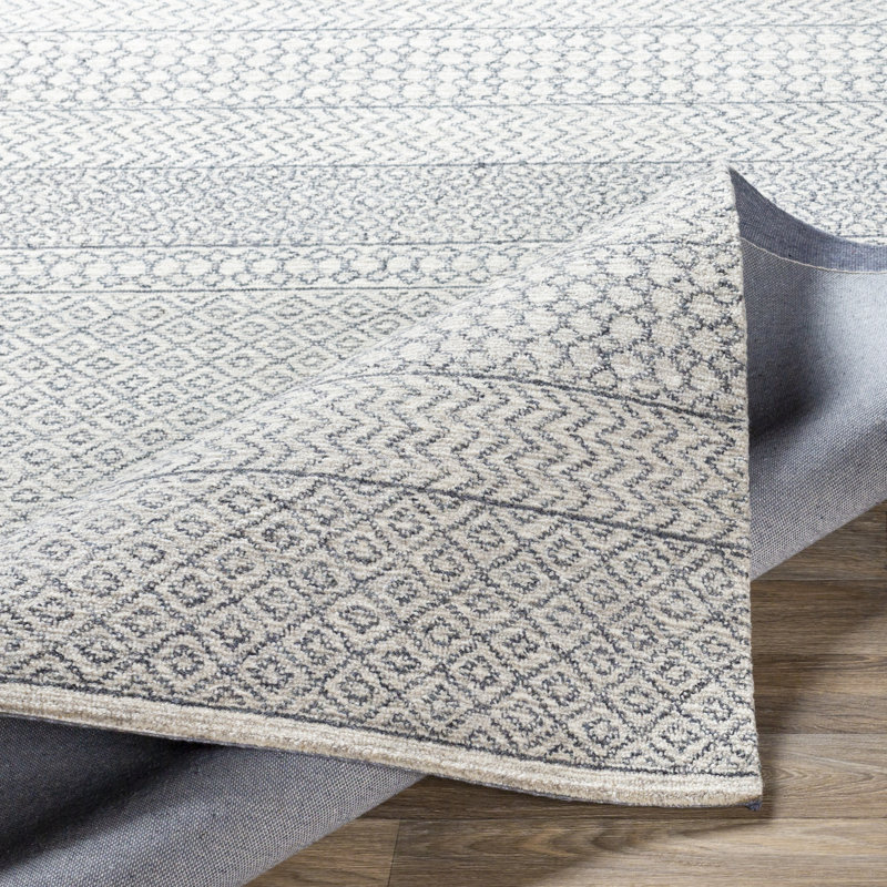 Tapis en laine beige, ivoire et gris anthracite touffeté à la main Abdera, Tapis de couloir 2 pi 6 po x 8 pi