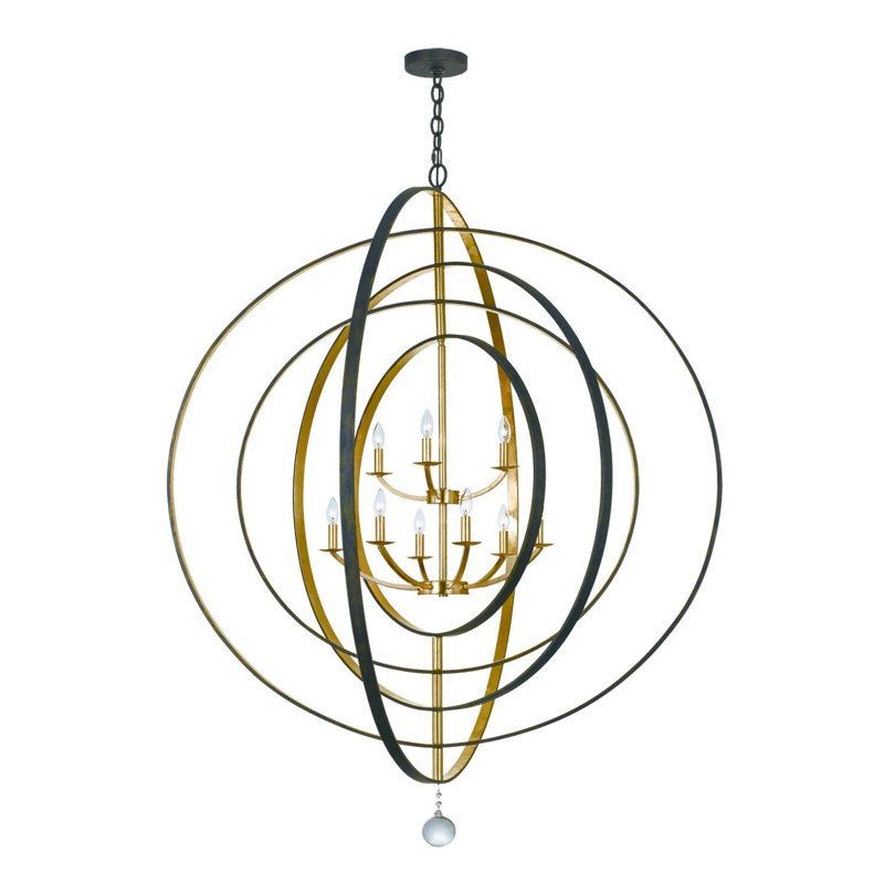 Luna 9 Light Foyer Chandelier, English Bronze/Antique Gold