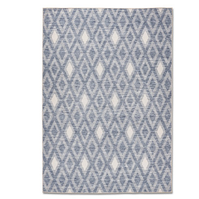 Tapis d'extérieur à motif géométrique bleu / ivoire 6 pi x 9 pi (6 pi 9 po x 9 pi), tapis moderne, à poils courts, résistant aux taches - salon, chambre à coucher, salle à manger et cuisine