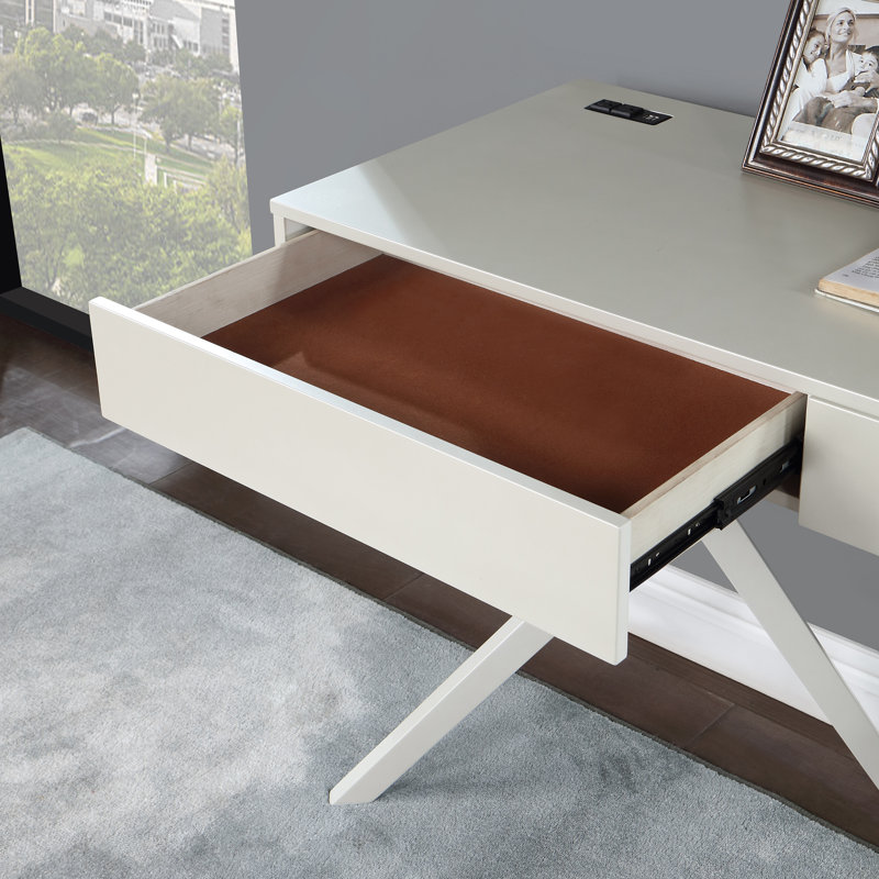Bureau d'écriture à 2 tiroirs avec prise de courant H 47,25 po x l 30 po Jabary, Blanc