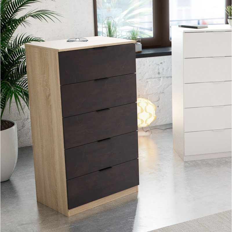 Chest Of Drawers Mesquite, Weekly With 5 Drawers, Dresser For Bedroom, 60X40H110 Cm, Anthracite/Brown