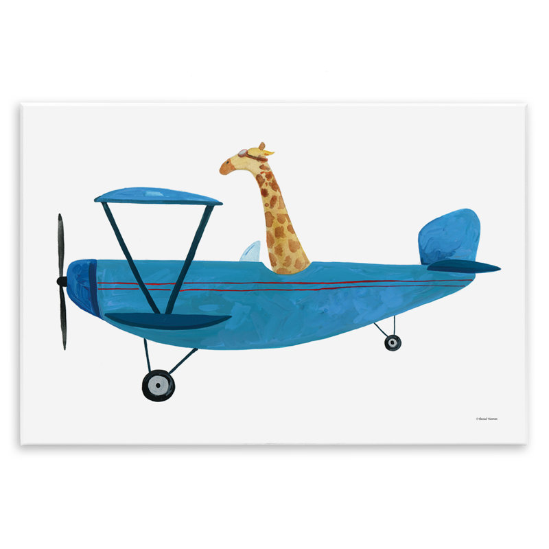 «Girafe Pilot in Air plane on Wood» par Rachel Nieman, reproduction, H 13 po x l 19 po x P 0,5 po