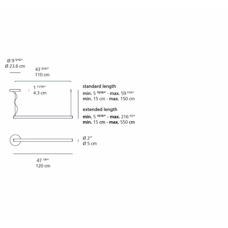 Alphabet of Light 47" LED Linear Suspension in Grey Aluminum