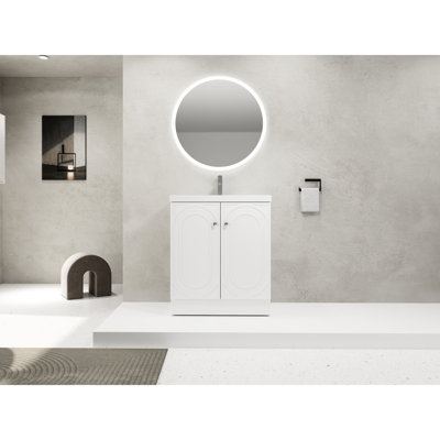 Meuble-lavabo autoportant de 30 po avec lavabo et armoire en résine blanche - Option pratique Aspect élégant de la porte à fermeture douce moderne