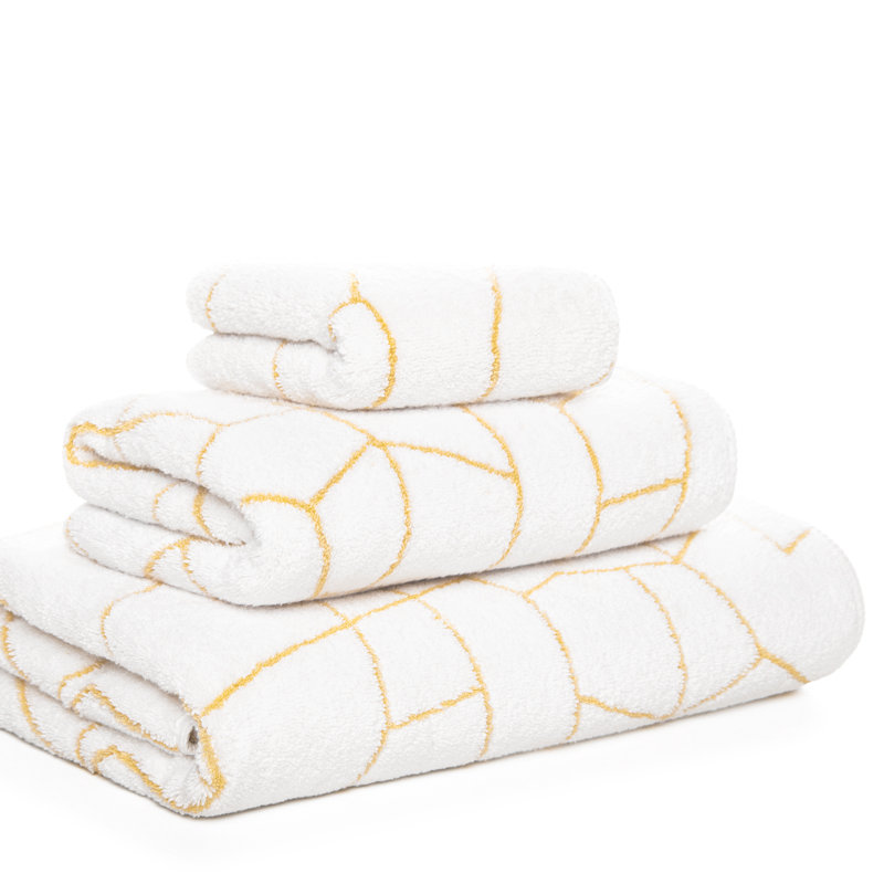 Amalia 100% Cotton Towel, Fingertip Towel, White/Gold