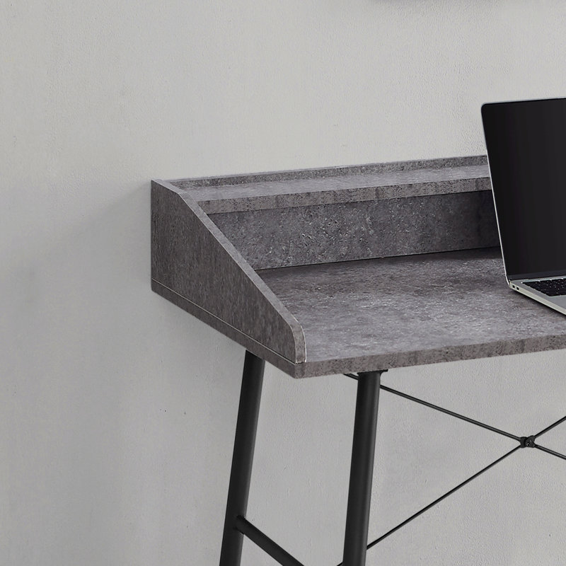 Computer Desk, Home Office, Laptop, Storage Shelves, 48"L, Work, Grey Stone Look Laminate, Black Metal, Contemporary, Modern