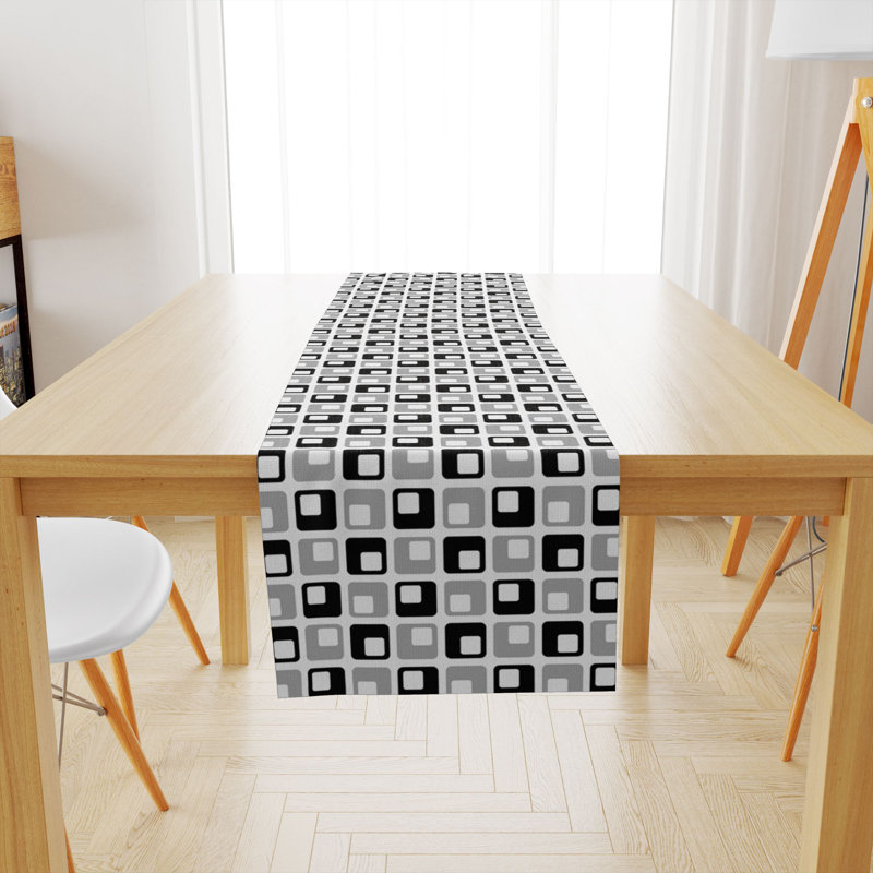 Helder Geometric Table Runner, 72" L x 16" D, Black