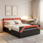 Lit de jeu grand noir et rouge avec tête de lit à éclairage DEL 7 couleurs, lit plateforme avec rangement hydraulique à levage latéral, style Cyberpunk-95757773