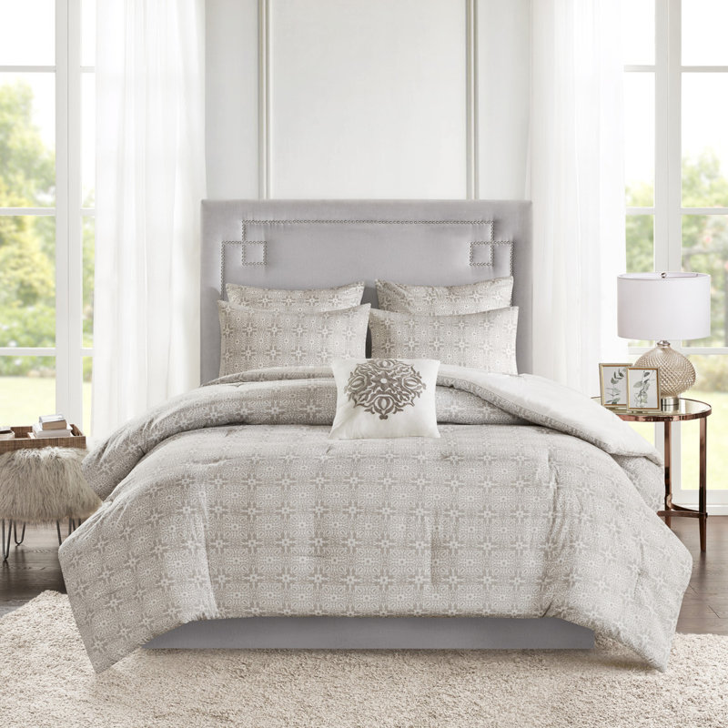 Ensemble de literie en coton pour lit double / grand lit 6 pièces - réversible avec détails d'édredon brodés extraordinaires