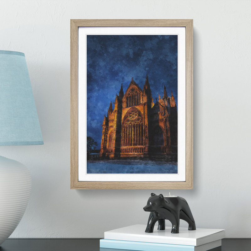 Lincoln Cathedral in England - Framed Print, 33cm H x 24cm W x 2cm D, Oak Framed