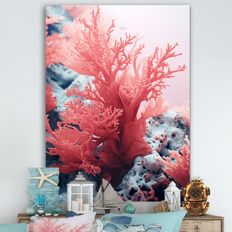 «Pink Coral And Anemones Dance II», reproduction sur toile, Toile tendue, H 32 po x l 16 po x P 1 po