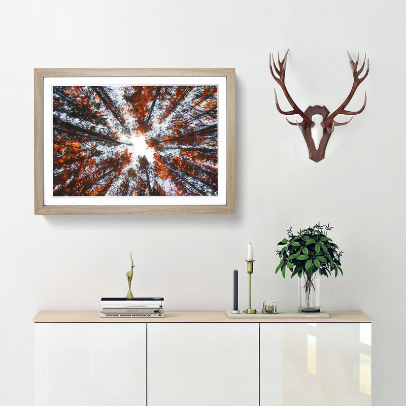 Autumn Forest Reaching Upward in Abstract - Picture Frame Painting Print, 62cm H x 87cm W x 2cm D, Oak Framed