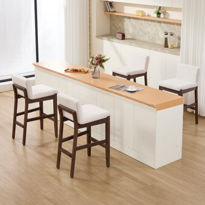 Tabouret de bar en bois massif avec dossier en lin