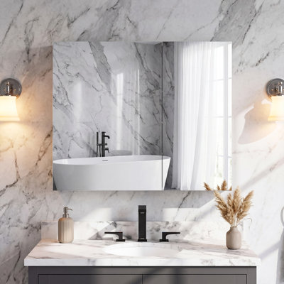 36" W X 30" H Frameless 2-Door Medicine Cabinet With Copper Free  Mirror | Explosion Proof Glass Mirror | Adjustable Glass Shelf | Recessed Installation, Surface Mount Installation Are Both Available | Soft Closing Door